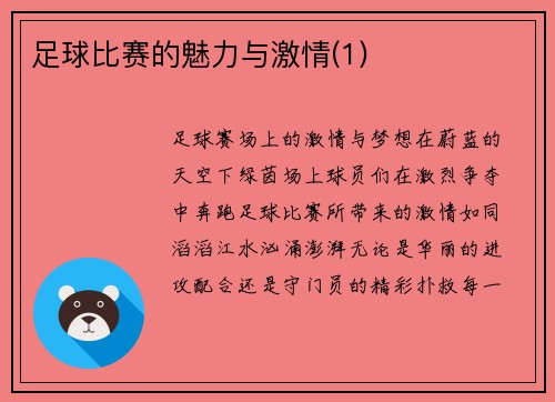 足球比赛的魅力与激情(1)