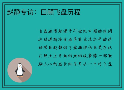 赵静专访：回顾飞盘历程
